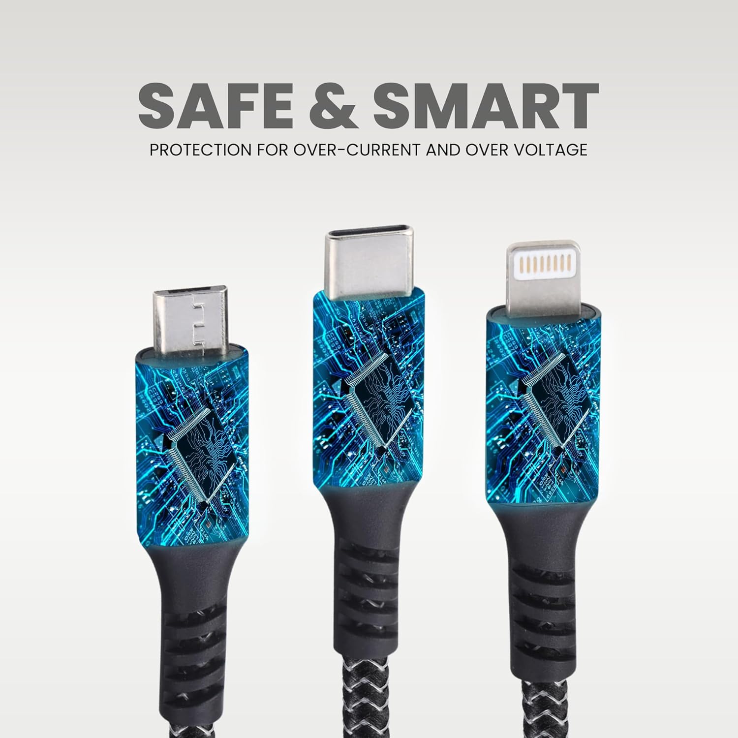 Nextech 3 in 1 USB Fast Charging Cable with Type C, Lightning, Micro USB Connectors for iPhone, iPad, Android and Type-c mobile phones