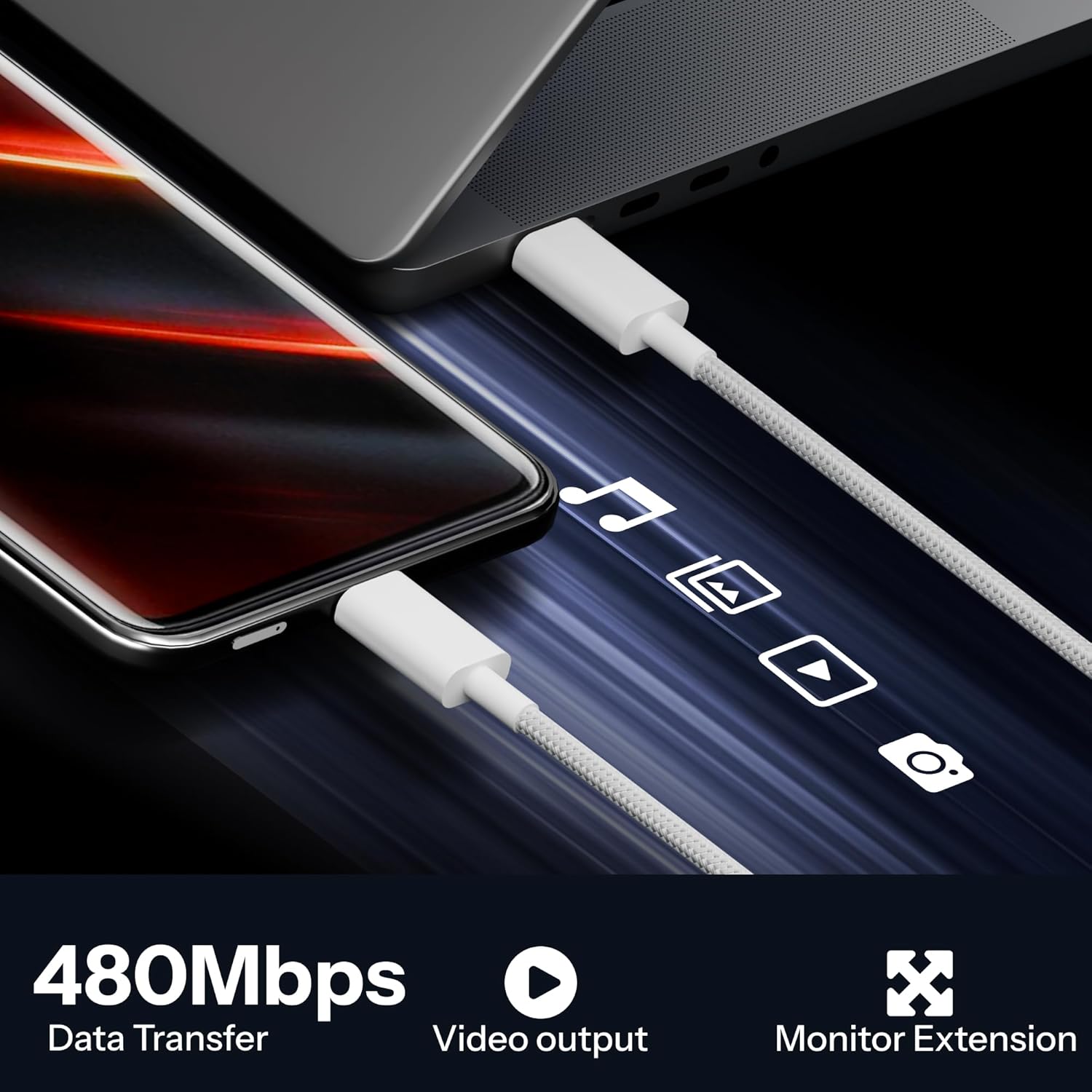 Nylo: USB-C to USB-C Fast Charging Data Cable, Nylon Braided Cable with PD Fast Charge, Data Sync for iPhone 16/16e/15 Series, MacBook & USB-C Devices