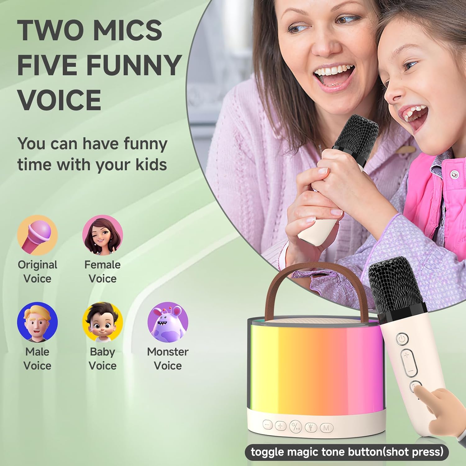 PartyStar: Upgraded Karaoke Bluetooth Speaker with Aura Light Display & Dual Wireless Mics for Music, Parties & Gifting