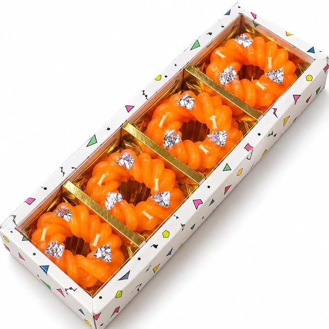 Imarti: 3-Wick Traditional Imarti-Shaped Decorative Candles with Handmade Indian Mithai Design, Orange Festive Candles for Diwali Décor, Pooja & Gifting (Pack of 4)