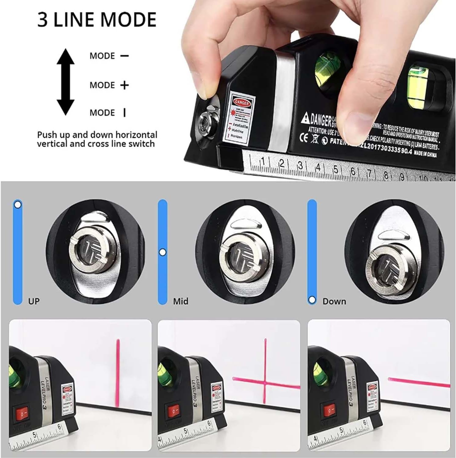 Metrix: 4-in-1 Multipurpose Laser Spirit Level with 8ft Measuring Tape, Built-in Bubble Level, Metric & Imperial Ruler for Picture Hanging & DIY Projects