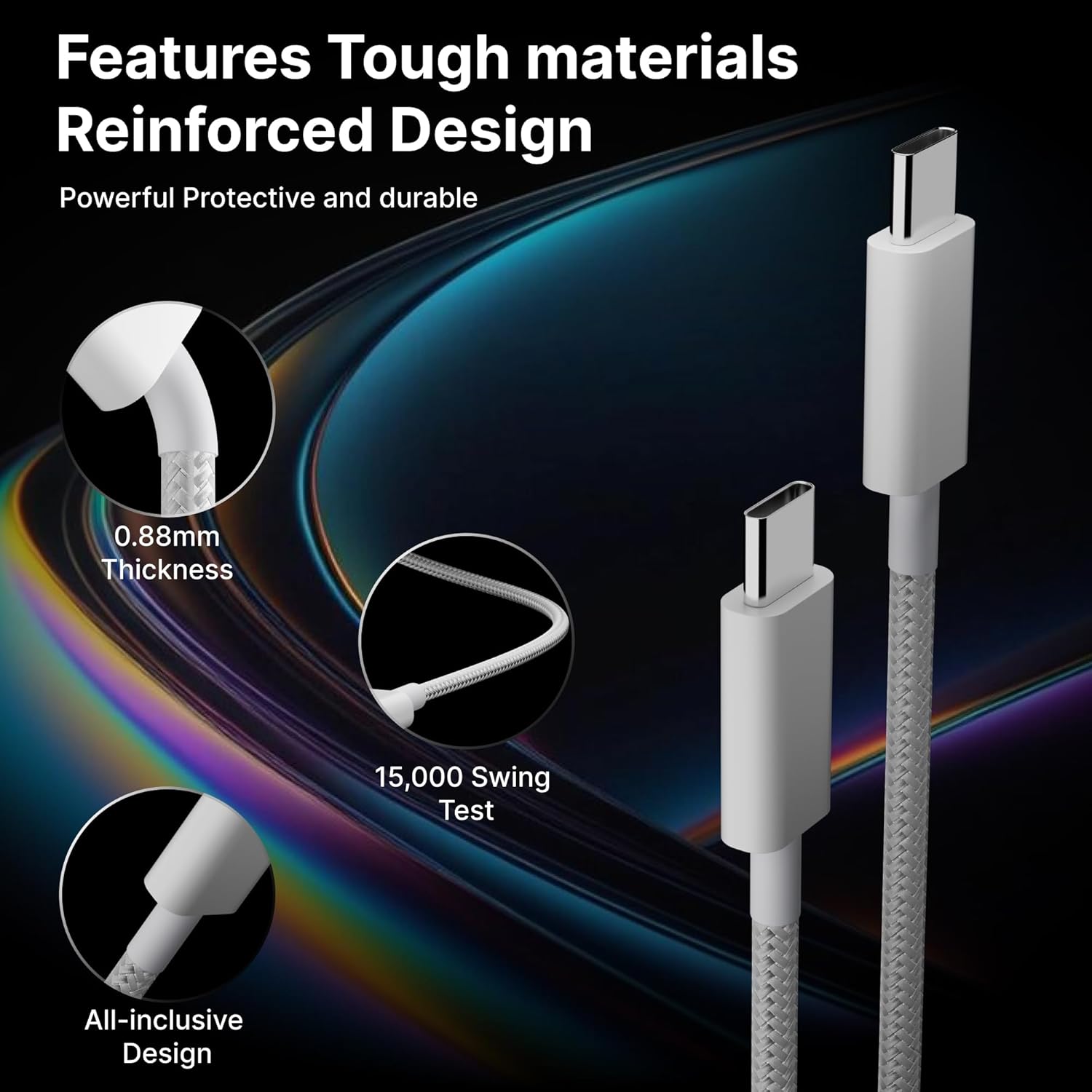 Nylo: USB-C to USB-C Fast Charging Data Cable, Nylon Braided Cable with PD Fast Charge, Data Sync for iPhone 16/16e/15 Series, MacBook & USB-C Devices