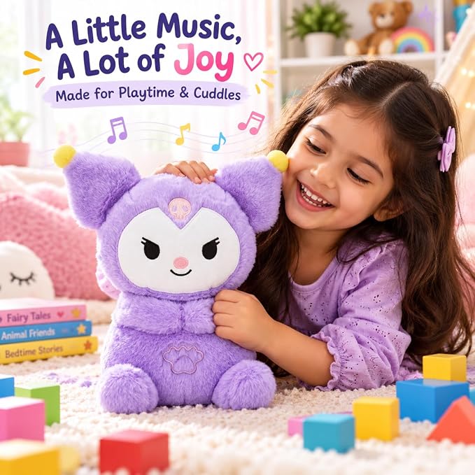 Mallow: Cute Purple Musical Teddy Bear Soft Toy with Built-In Music, Fluffy Ears, Cuddly Plush Body & Adorable Stuffed Animal Design for Kids