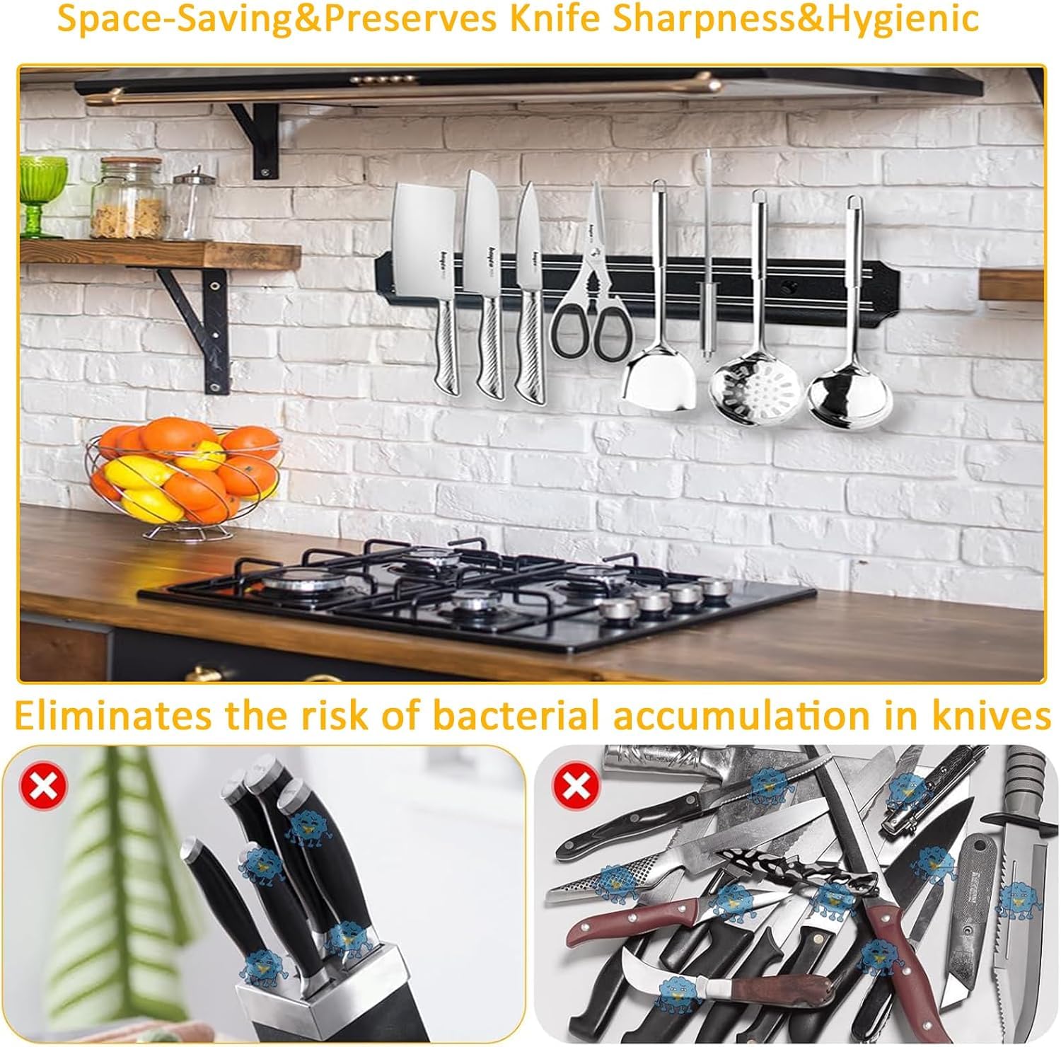 MagSlice: Magnetic Knife Holder for Wall, Sleek Kitchen Storage Rack for Knives, Utensils & Metal Tools with Strong Grip
