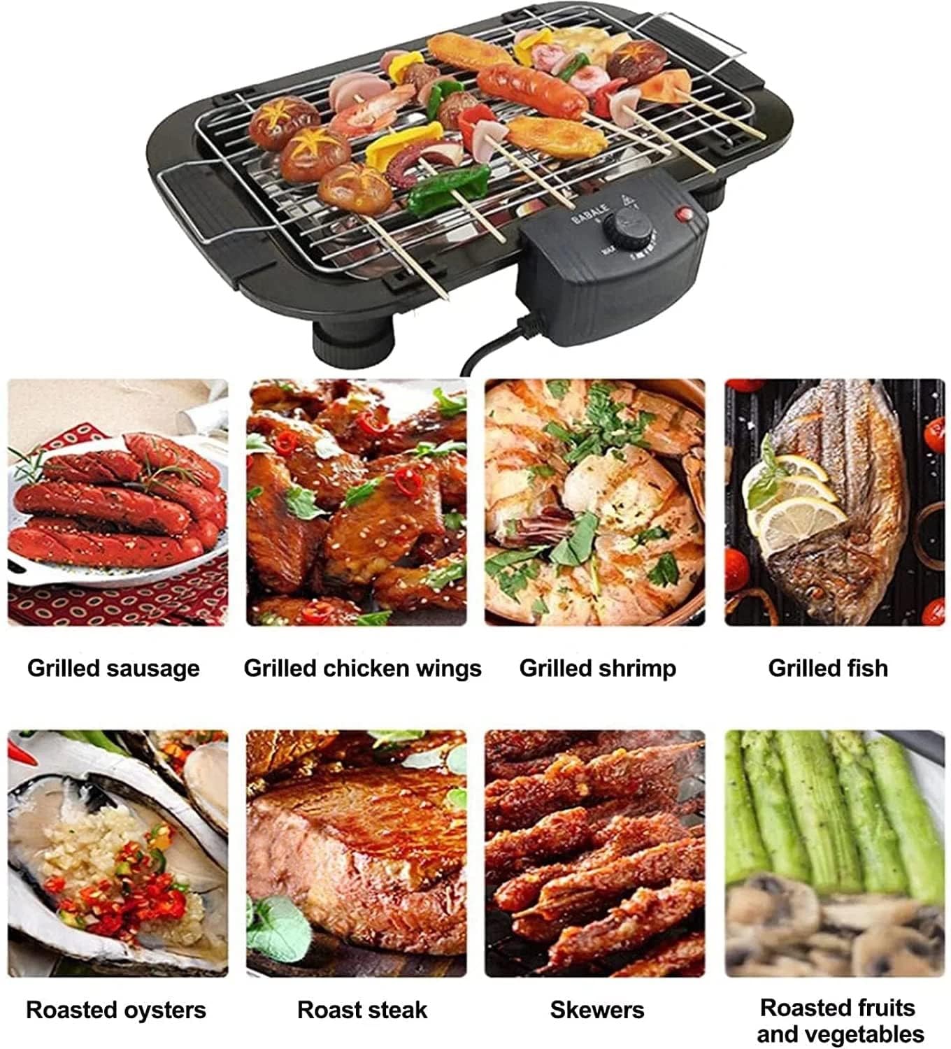 EzBBQ: 2000W Electric Barbecue Grill with Adjustable Temperature, Smokeless Design & Removable Drip Tray for Indoor & Outdoor Cooking