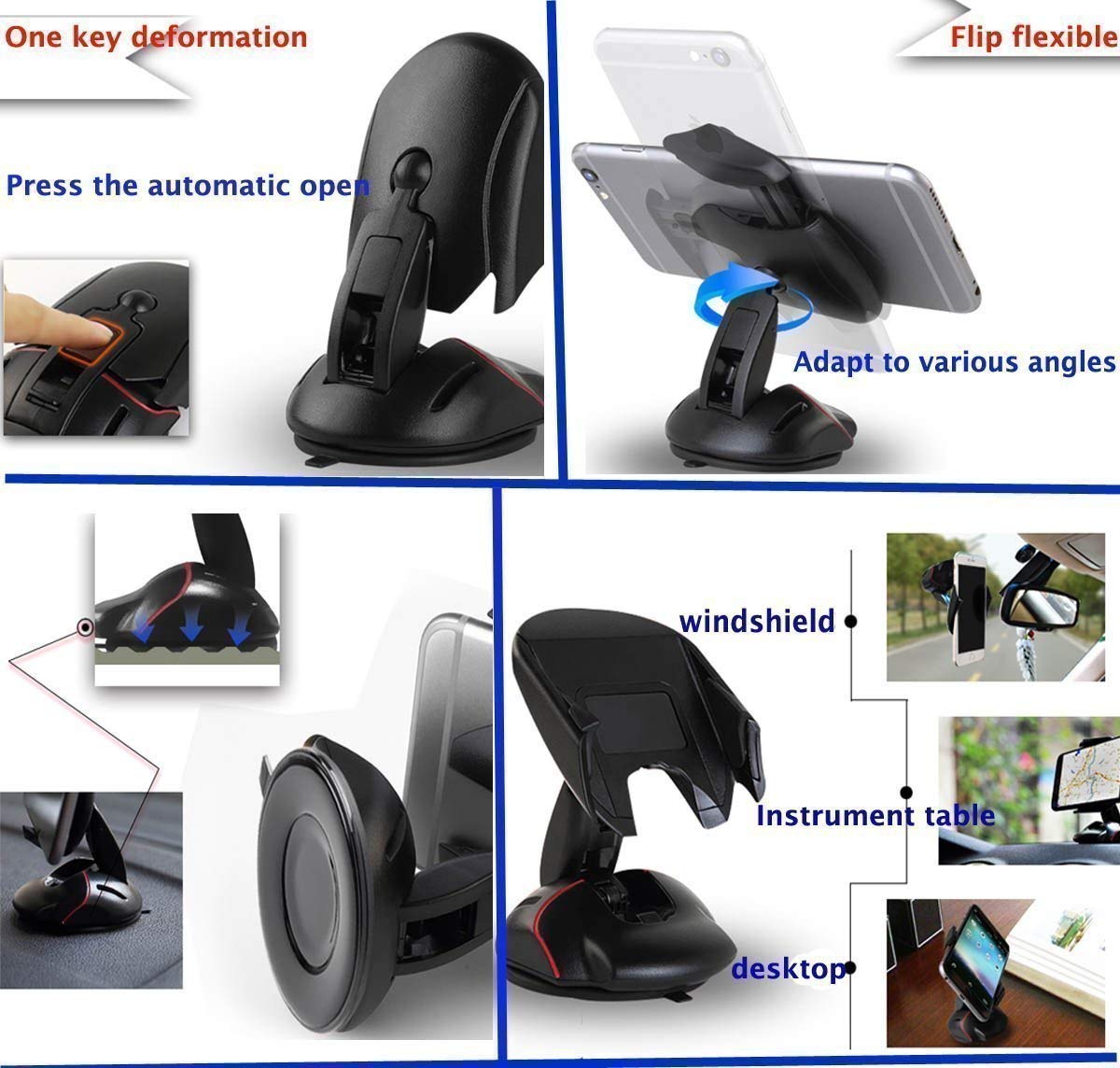 Transform: Multifunctional Foldable Car Mobile Holder with One-Button Release & Dashboard Mount