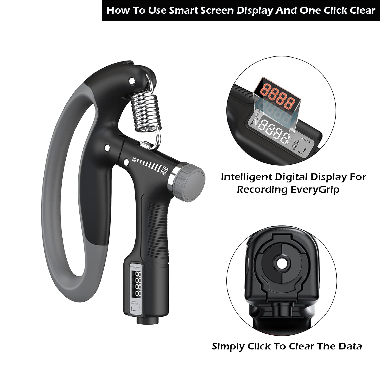 Grippy: Adjustable Hand Grip Strengthener with Built-In Counter, 10kg to 100kg Resistance Trainer for Wrist & Forearm Muscle Building