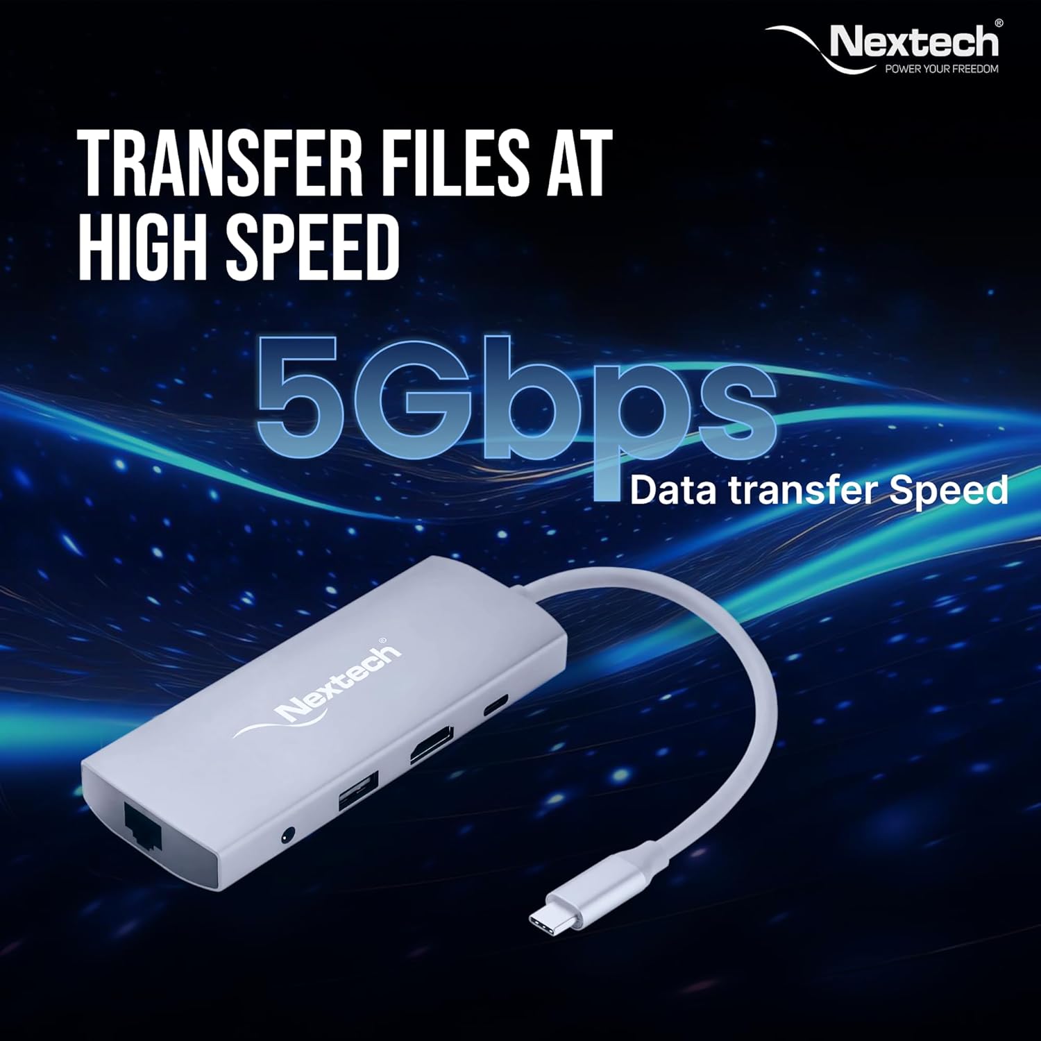 Nextech 9-in-1 USB-C Hub Docking Station – Type-C Adapter with 4K HDMI, Gigabit LAN, PD 100W Charging, USB 3.0 Ports, SD/TF Card Reader, Audio Jack – Compatible with MacBook, Windows – Space Grey