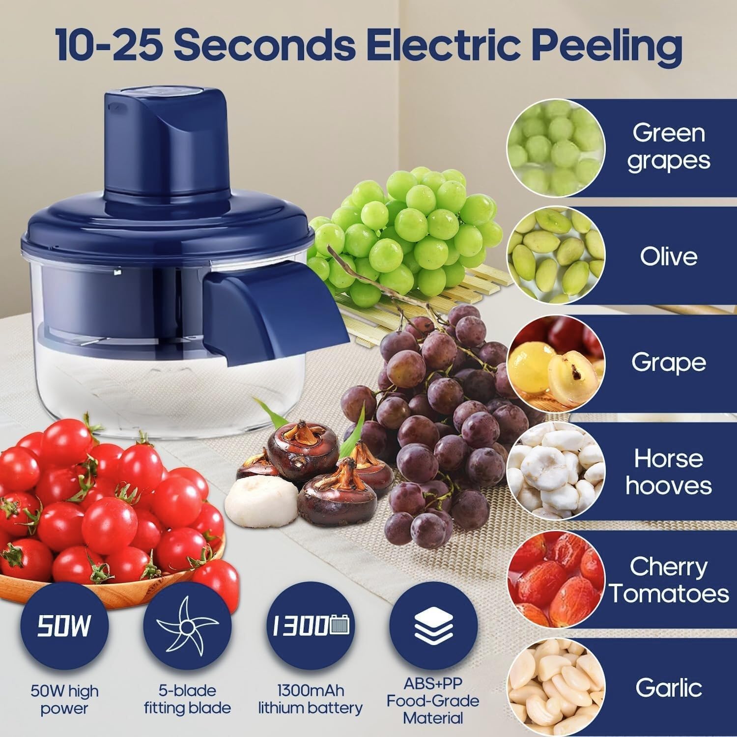 Peelio: Electric Fruit & Garlic Peeler with Automatic Rotating Blade System, Rechargeable Kitchen Peeling Machine with 5-Blade Design for Potatoes, Garlic & Other Vegetables