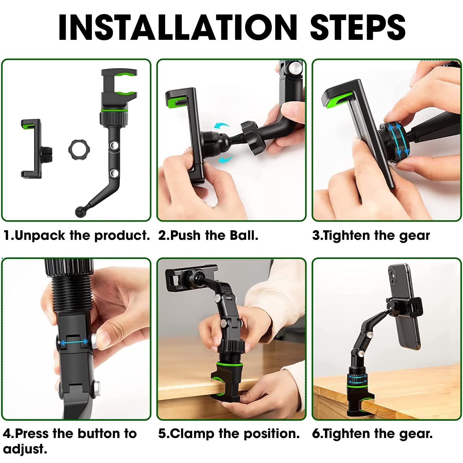 Holdit: Universal Multi-Joint Rearview Mirror Phone Holder, 360° Adjustable Car Mount for Car & Hands-Free Use