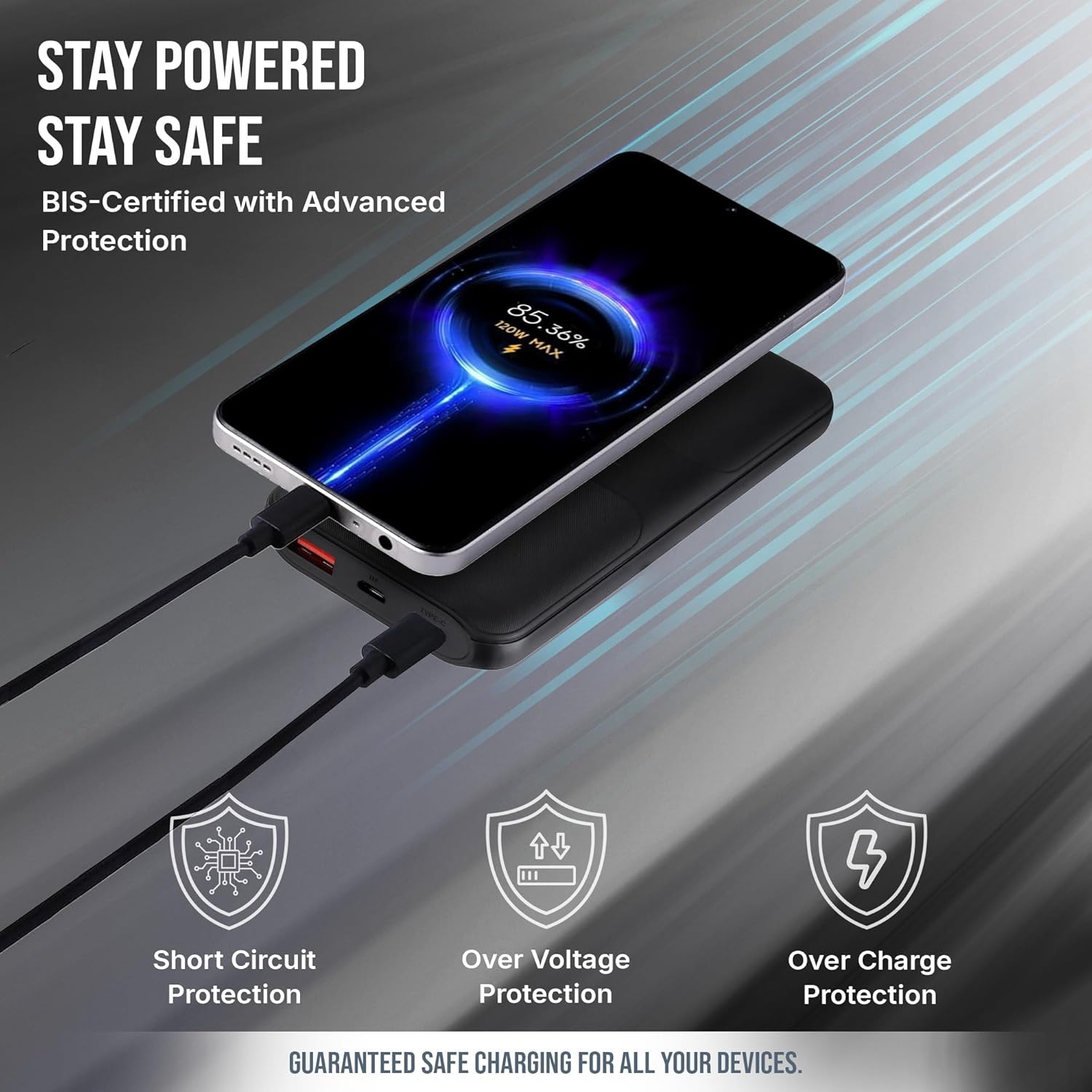 Nextech Slender PDQC 22.5W | 10000mAh | Made in India | Fast Charging | Ultra Slim Power Bank | Type-C PD & QC 3.0 USB Output | Compatible with Smartphones, iPhone, Android | Charcoal Black