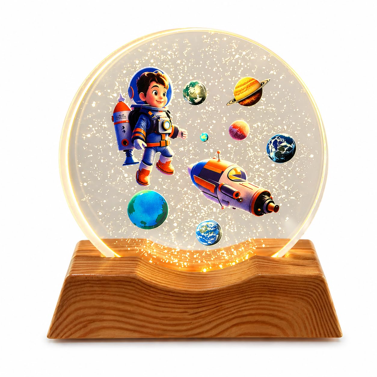 Eclipse: 3D Astronaut LED Night Lamp with Warm Light, Space Illusion Design & Wooden Base, Decorative Bedside Light for Bedroom, Study Table & Home Décor