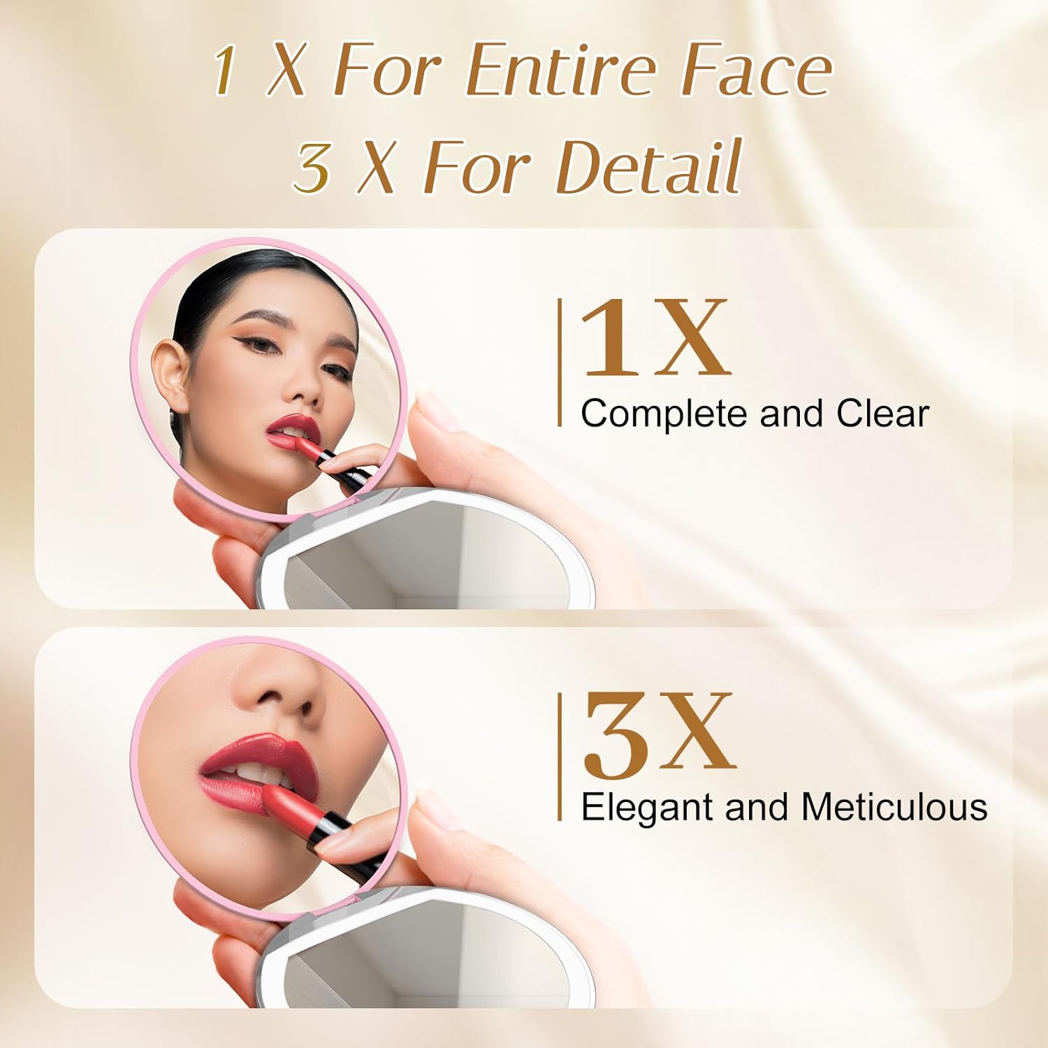 PocketGlow: LED Pocket Compact Mirror with 1X/3X Magnification, USB Rechargeable Mini Makeup Mirror for Purse, Travel & Daily Use