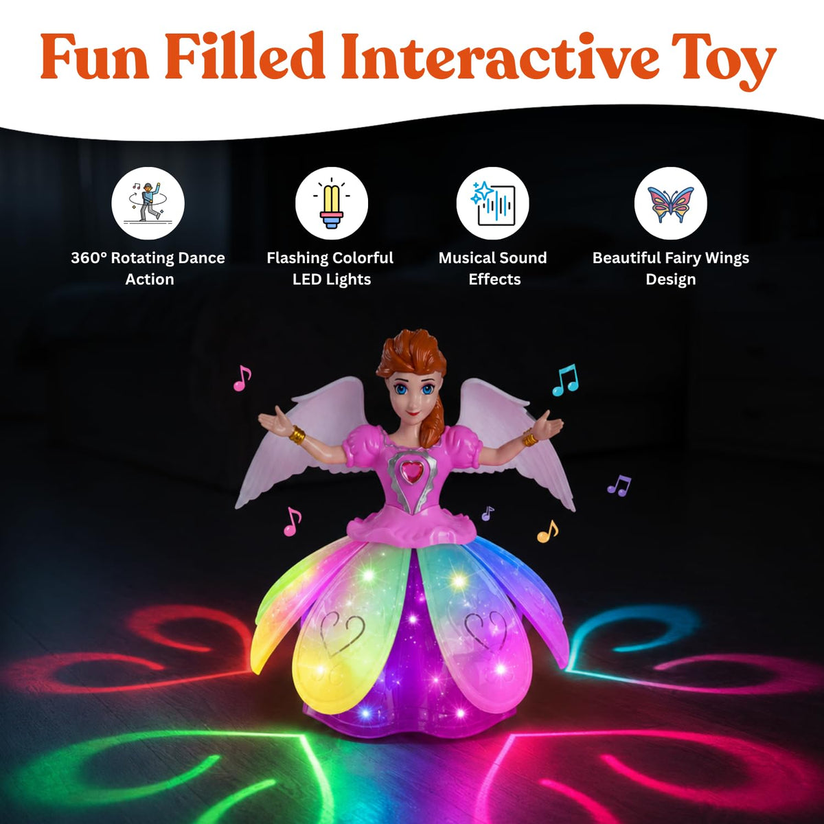 Angel: Musical Rotating Angel Girl Toy with Automatic Dancing Action, Colourful Flashing LED Lights & Music, Moving Doll Toy for Kids