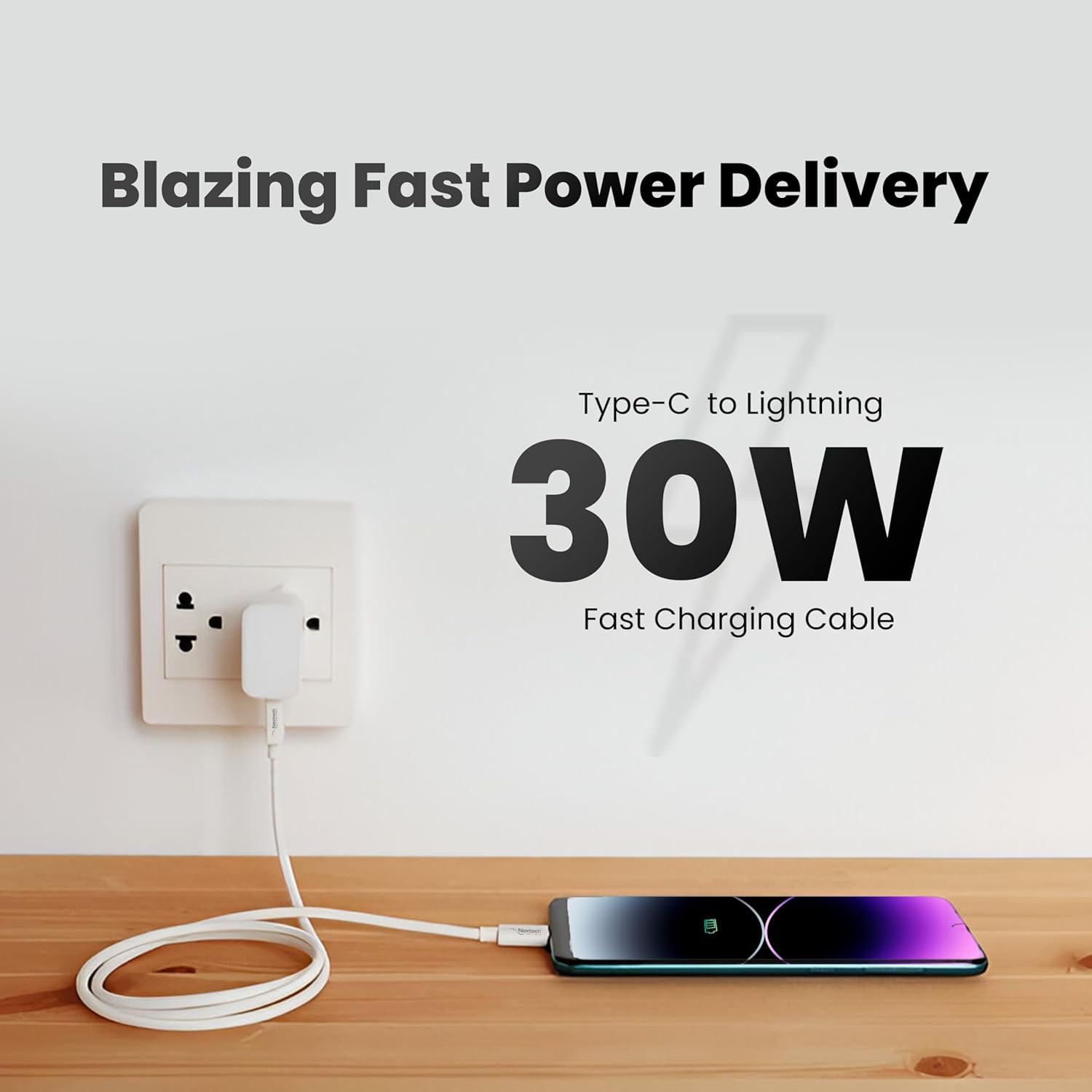 Nextech 20W USB-C to 8 pin Fast Sync & Charge Cable, Compatible With iPhones, iPad, iPad Air, Pro, Mini, Laptop, Power Bank (1.2M)