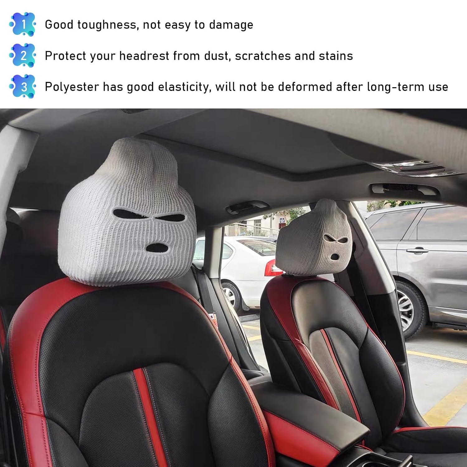 Mugz: Car Seat Mask Headrest Covers (Set of 2) – Universal Fit for Car Interiors, Powerful Decoration & Headrest Protection