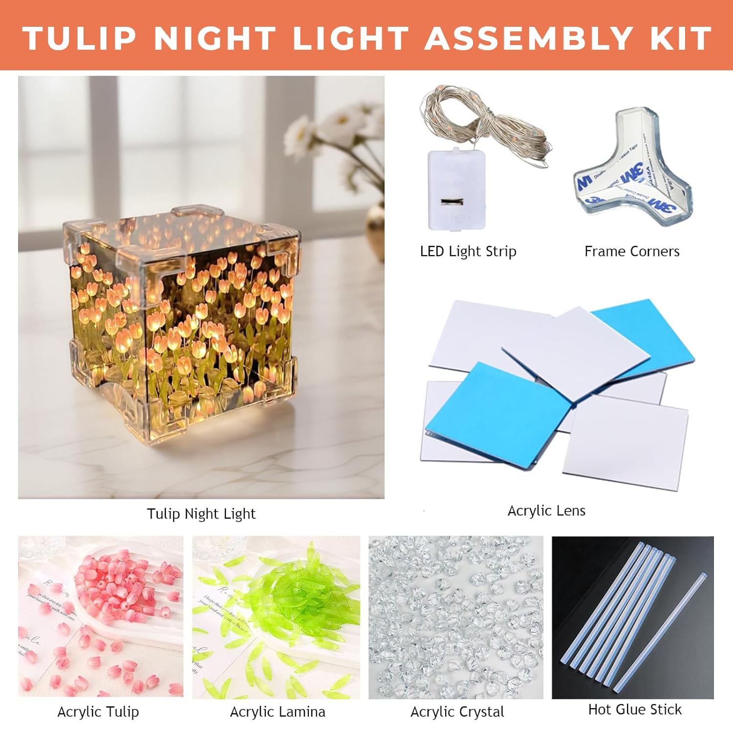 GlowCraft: DIY Infinite Mirror Tulip Lamp with 3D LED Flower Lights for Tabletop Décor & Unique Gifting