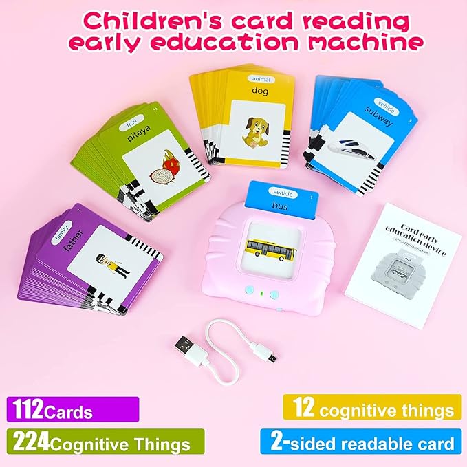 Wordie: Interactive Talking Flash Cards Learning Toy with 224 Sight Words, English Pronunciation, Animal Sounds & USB Rechargeable Card Reader for Kids
