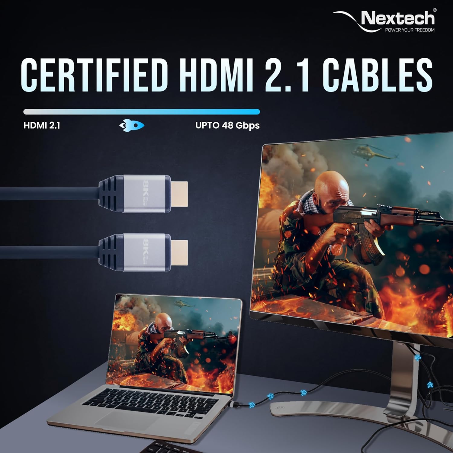 Nextech 8K HDMI 2.1 Ultra HD Certified Cable with 8K@60Hz, 4K@120Hz, High Speed 48Gbps, eARC, 3D connectitiy, Compatible with All HDMI Devices, TV Set-top Box, Gaming Console (1.8 Meters)