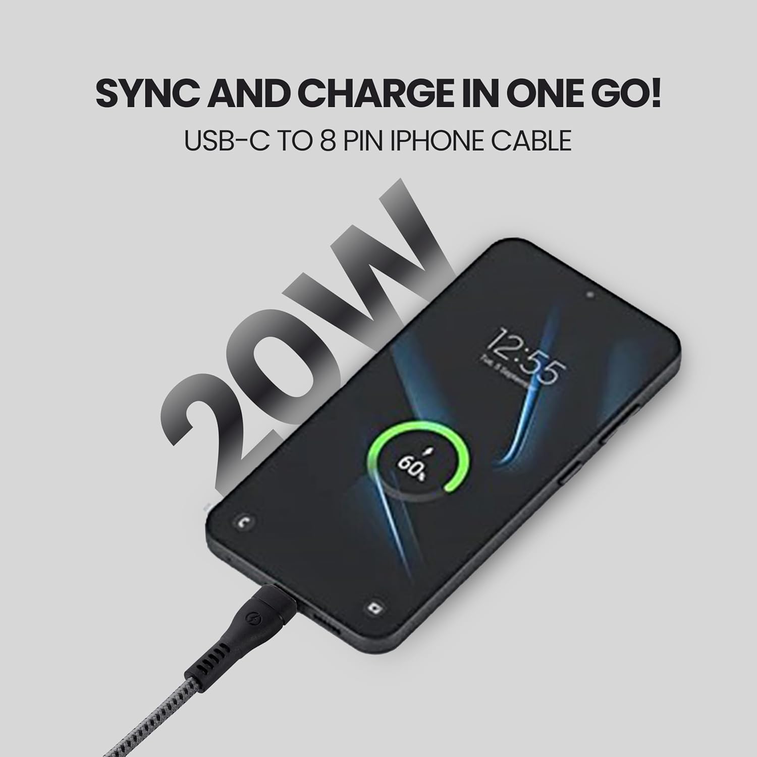 Nextech Sync & Charge USB-C to 8 Pin Cable, Fast Charging & Data Transfer, Compatible with iPhone, iPad, Android Devices