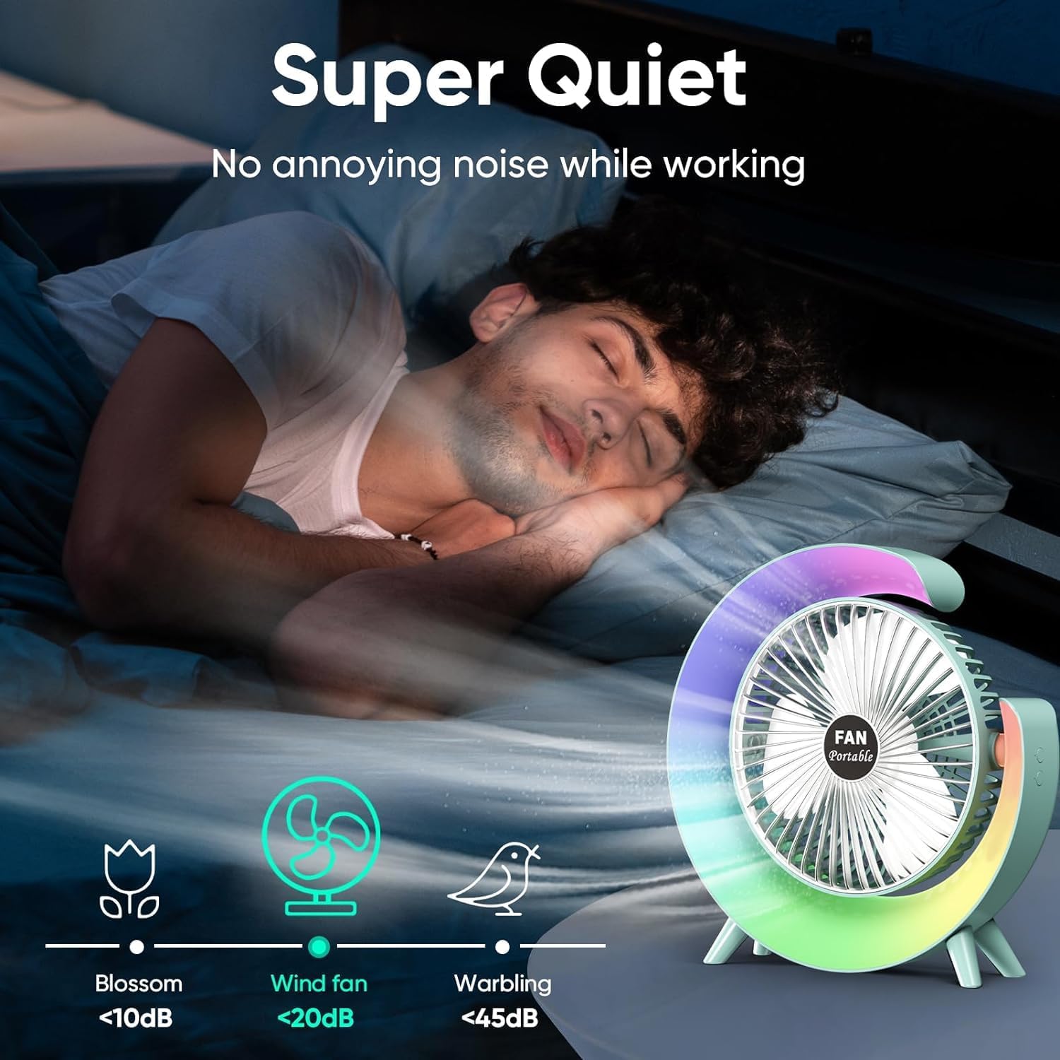 GFan: RGB LED Rechargeable Desk Fan with 3 Speeds – 180° Adjustable, USB Charging & 4-Hour Backup for Table, Office & Travel Use