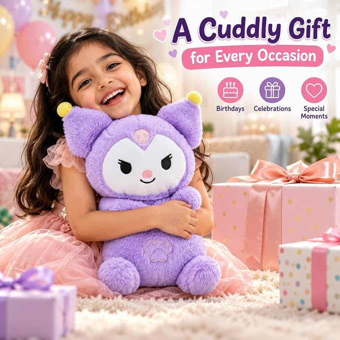 Mallow: Cute Purple Musical Teddy Bear Soft Toy with Built-In Music, Fluffy Ears, Cuddly Plush Body & Adorable Stuffed Animal Design for Kids