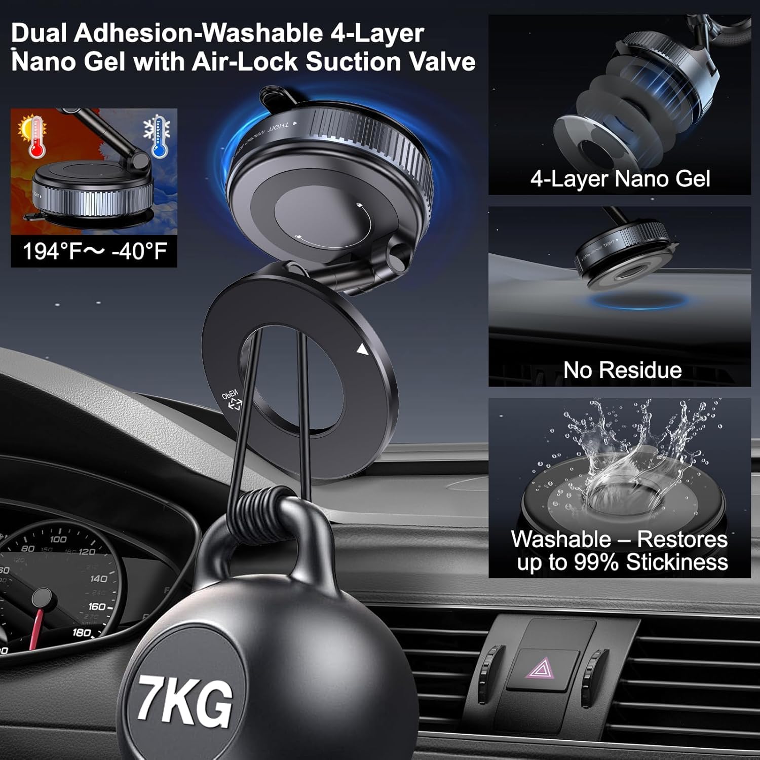 MagStik: Magnetic Vacuum Suction Phone Mount, 360° Rotating Car Phone Holder with Hands-Free Secure Grip for Dashboard, Windshield, Gym & Mirror