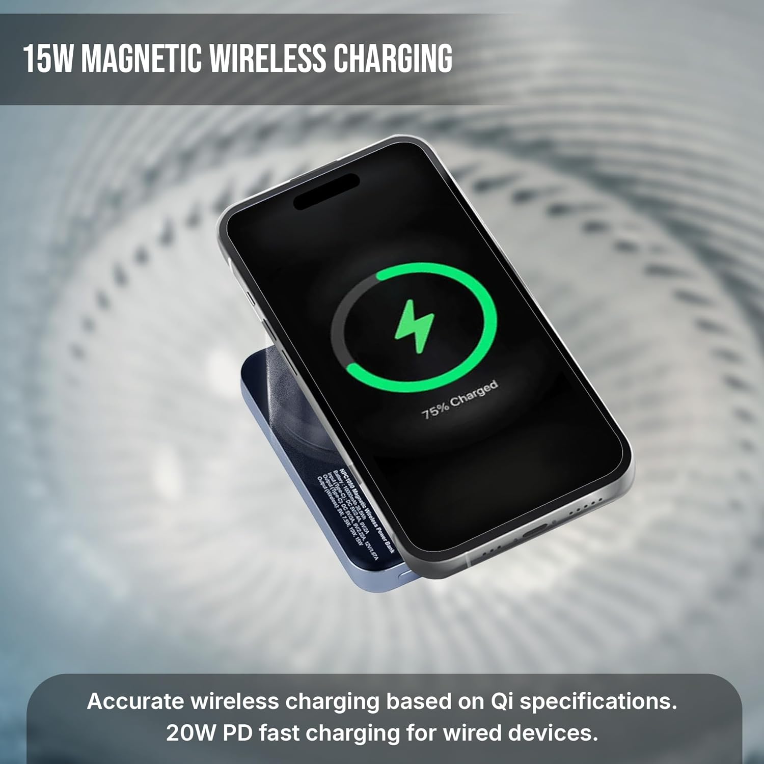 Nextech MagNxt | 10,000mAh Wireless Rapid Charge | Type-C PD | 22.5W Output | Compact, Sleek | 15W Magnetic Charging | LED Indicator | Compatible with iPhone 12 & Qi Devices | Metallic Blue