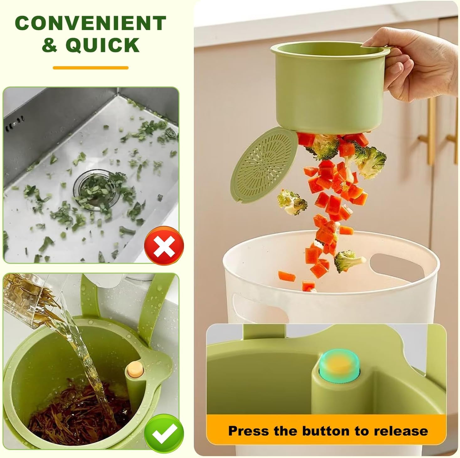 Sinko: Kitchen Sink Drain Basket & Food Waste Strainer with Detachable Hanging Design for Easy Cleaning