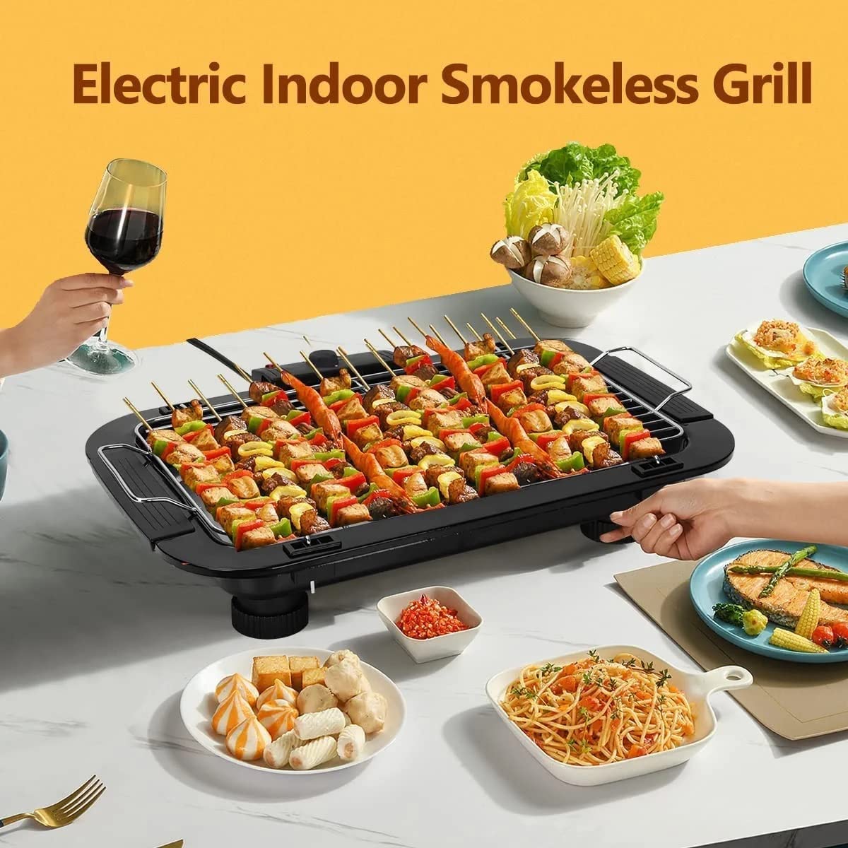 EzBBQ: 2000W Electric Barbecue Grill with Adjustable Temperature, Smokeless Design & Removable Drip Tray for Indoor & Outdoor Cooking