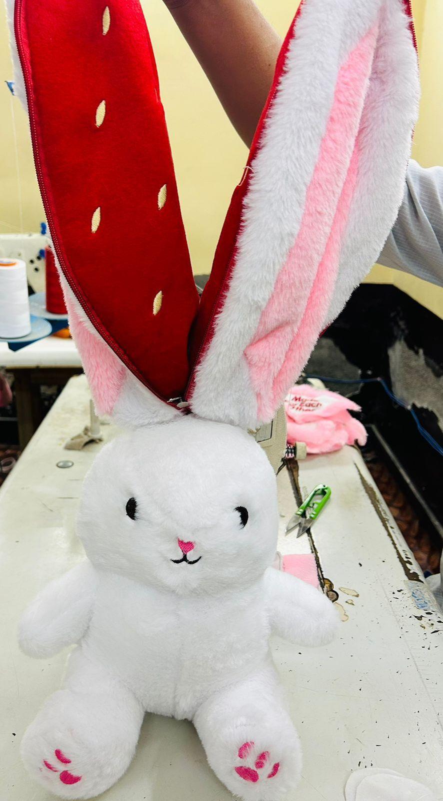 PeekaBoo: Reversible Strawberry Bunny Plush Toy Pillow with Zipper – Soft & Cuddly Gift for Kids & Plush Lovers