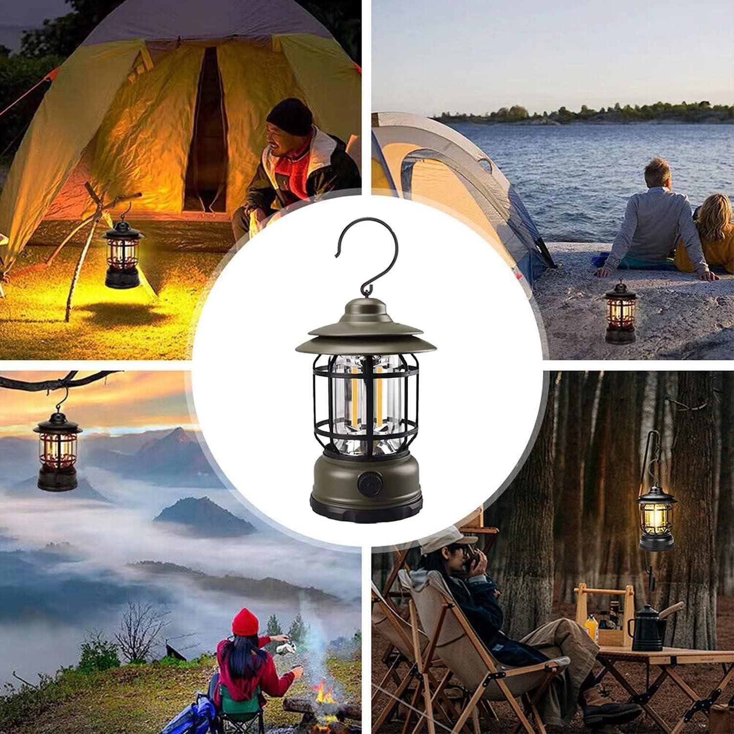 Lantern: Portable Retro Camping Lamp with Knob Adjustable LED, Type-C Charging & Waterproof Design for Outdoor & Emergency Use