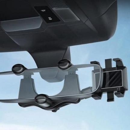 MirrorGrip: 60° Rotating Rearview Mirror Phone Holder with Anti-Shake Cradle & Adjustable Mount for Safe Driving