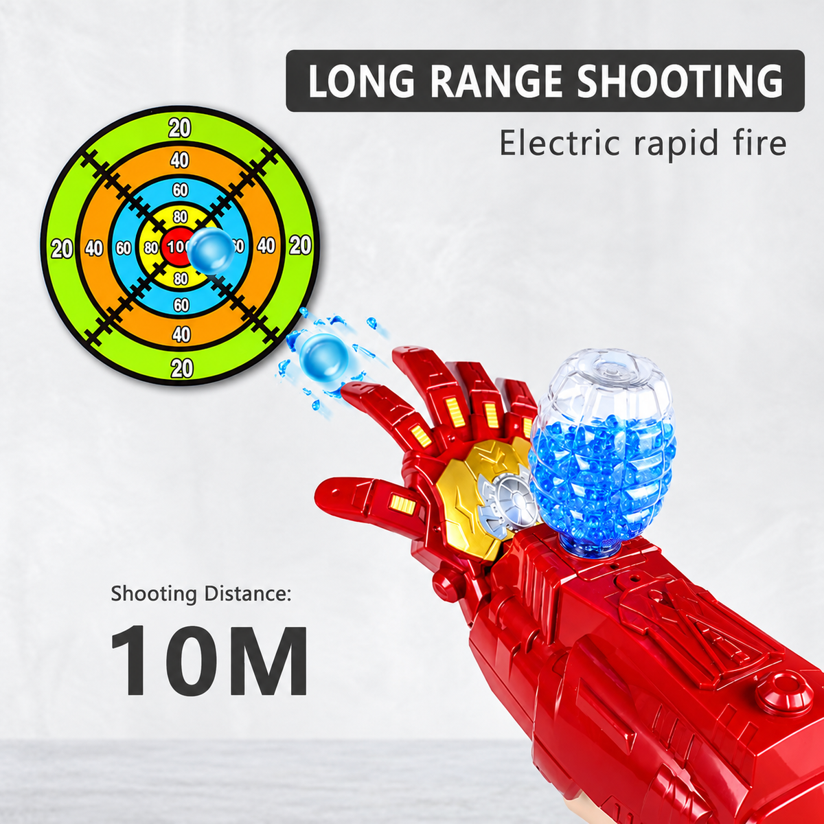 IronArc: Superhero-Inspired Electric Gel Ball Blaster Glove with 2000-Ball Magazine, 1200mAh USB Rechargeable Battery & Up to 15m Shooting Range