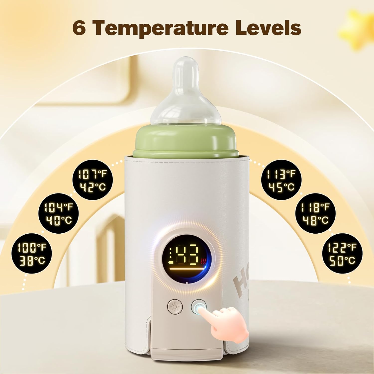 Warmie: Portable Baby Bottle Warmer with Adjustable Temperature Control, USB Rechargeable Milk Warmer with Built-In Temperature Sensor for Travel & Night Feeds