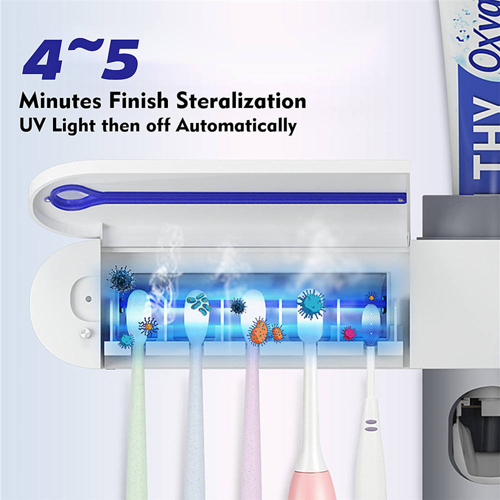 Dentiq: Automatic Toothpaste Dispenser & UV Toothbrush Holder, Wall-Mounted 5-Slot Bathroom Organizer with Toothbrush Sterilizer & Hygienic Storage