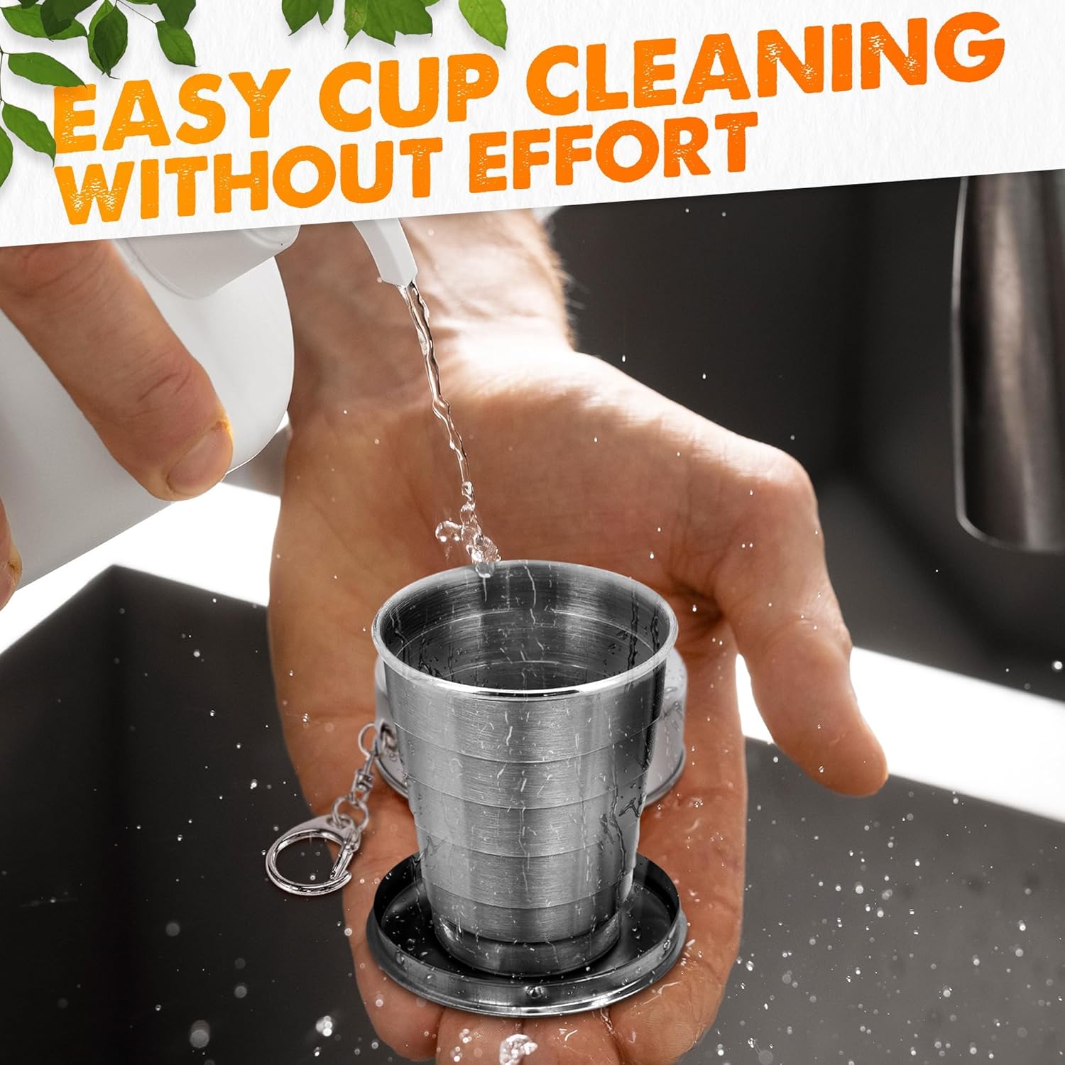 FoldyCup: Stainless Steel Folding Travel Cup with Leak-Proof Lid, Compact & Collapsible Pocket Mug for Camping, Hiking, Trekking & Outdoor Use (75ml)