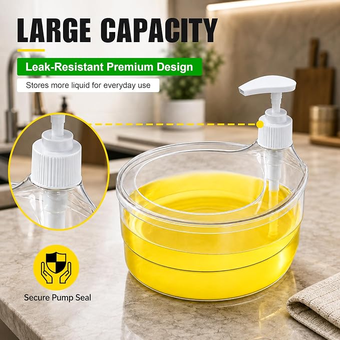 Sopra: Double-Layer Liquid Soap Dispenser with Refillable Pump & Built-In Sponge Holder for Kitchen Sink, Bathroom & Countertop Organisation