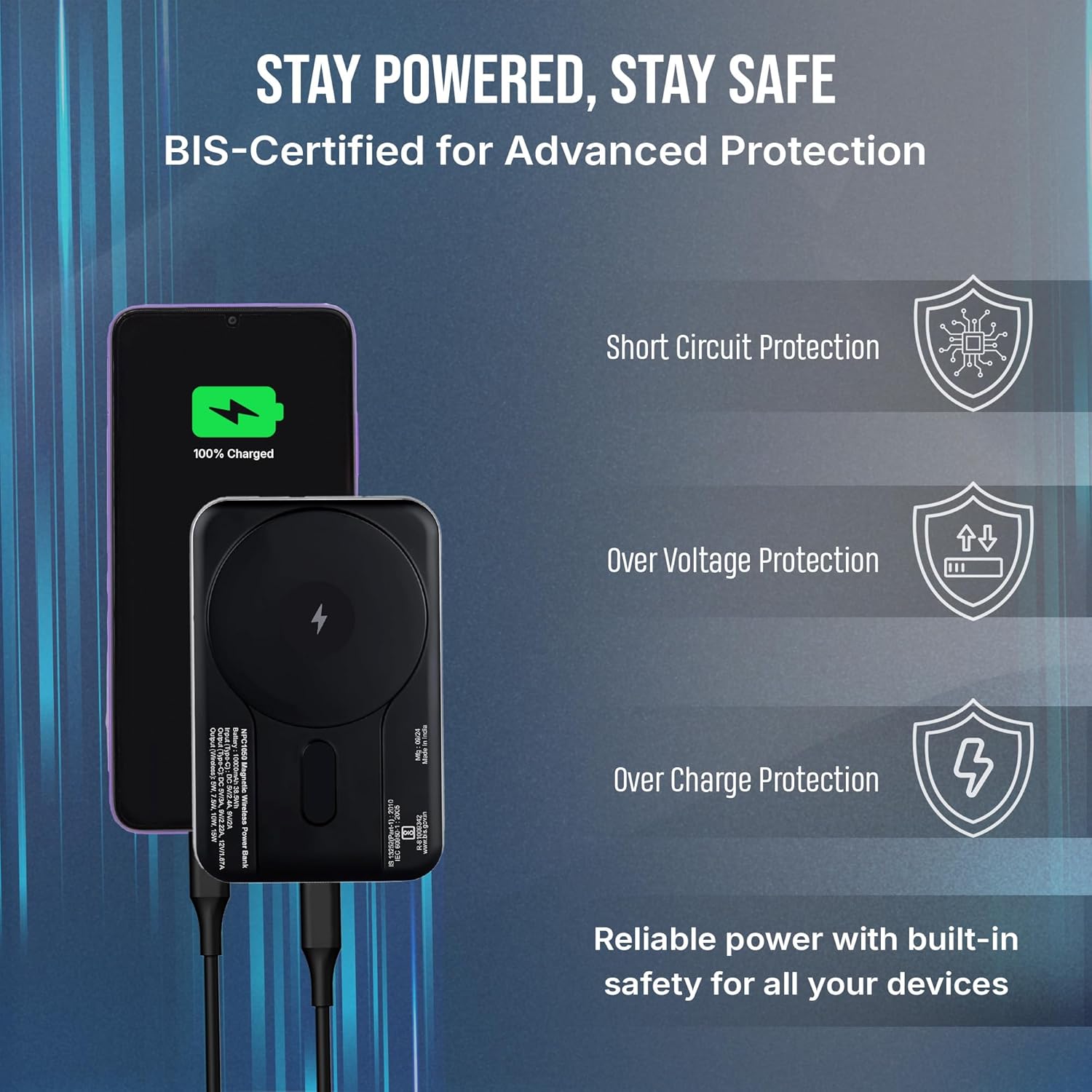 Nextech MagNxt | 10,000mAh Wireless Rapid Charge | Type-C PD | 22.5W Output | Compact, Sleek | 15W Magnetic Charging | LED Indicator | Compatible with iPhone 12 & Qi | Metalic Grey