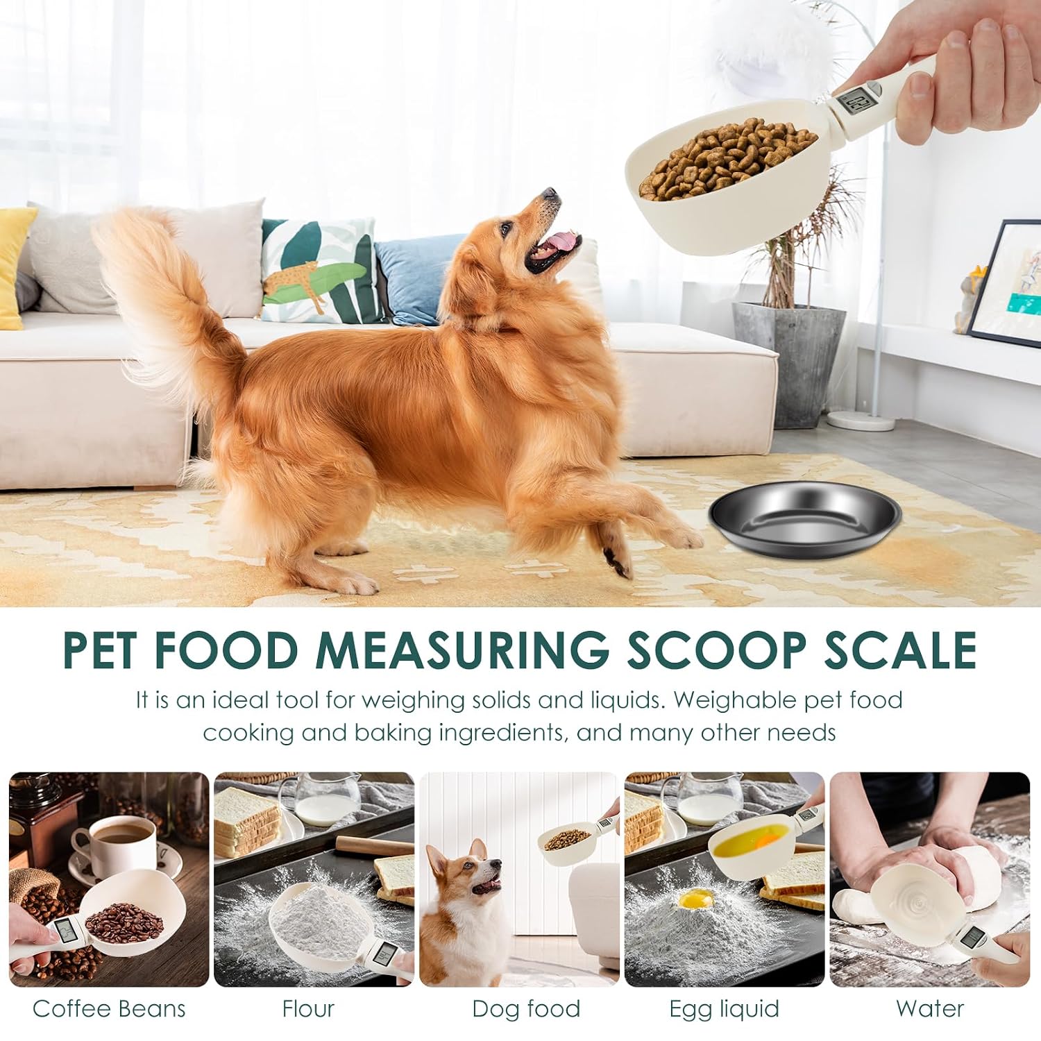 Scoopy: Digital Measuring Spoon Scale with LCD Display, 1g Precision, Removable Spoon & Electronic Weighing Function for Kitchen Ingredients, Meals & Pet Food