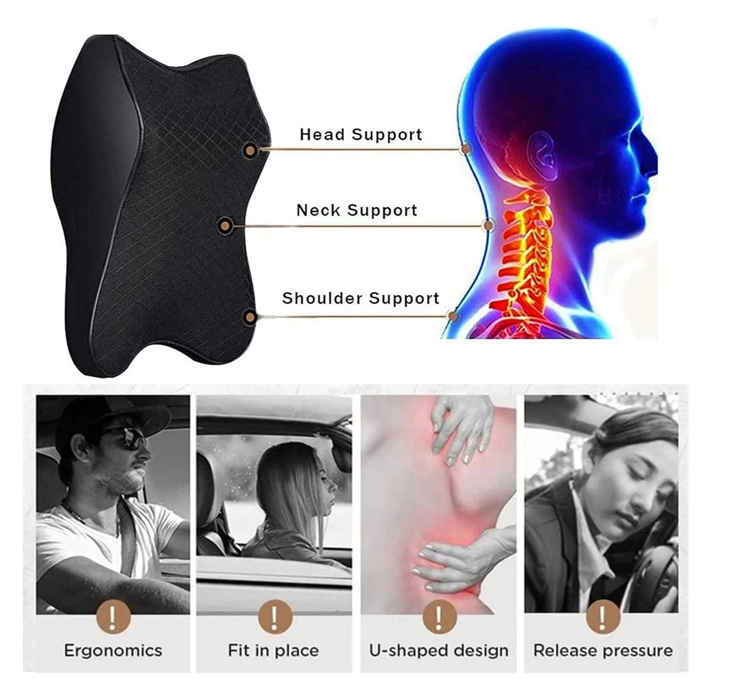 RoadEase: Ultra-Soft Memory Foam Car Neck Pillow with Ergonomic Support & Washable Velvet Cover for Comfortable Rides