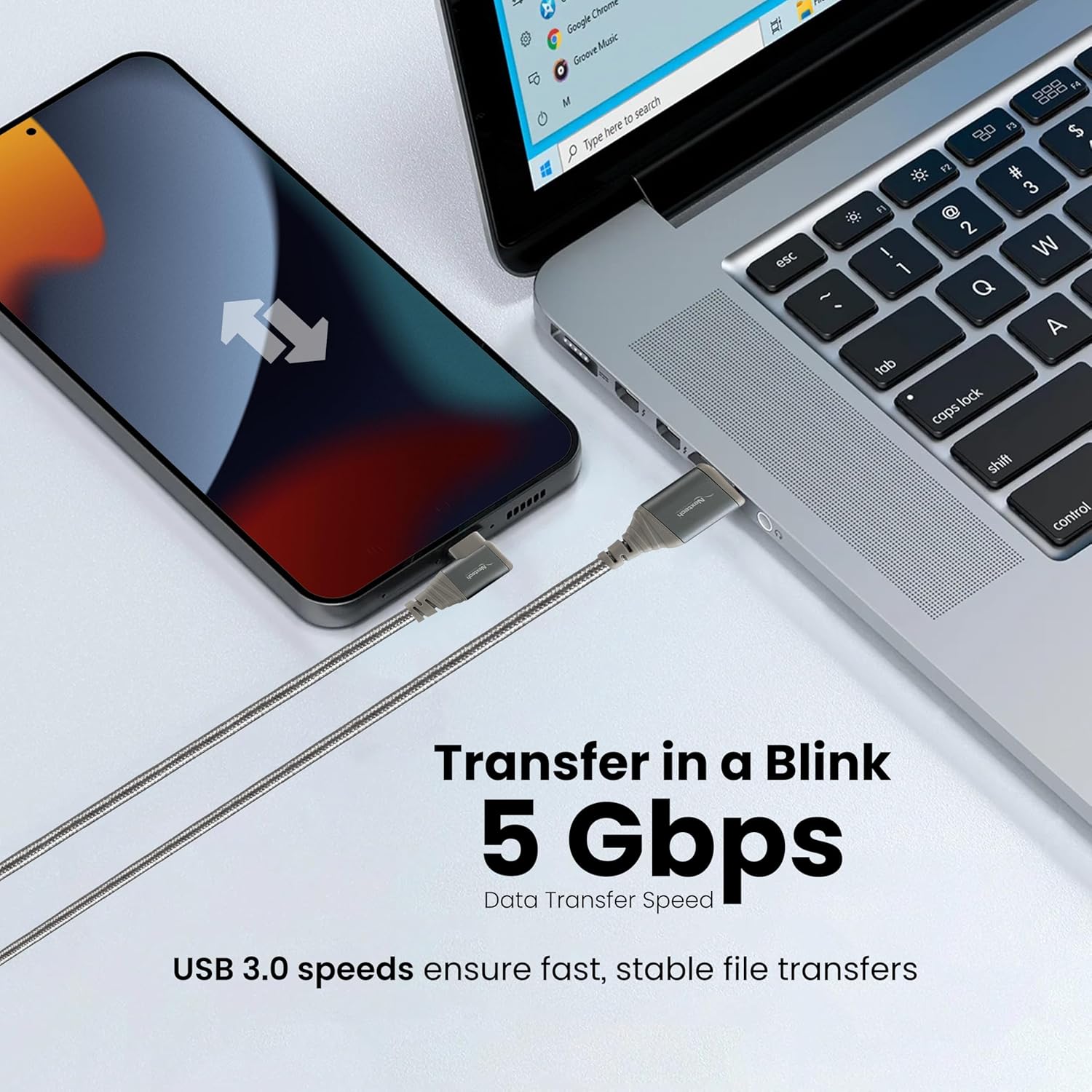 Nextech USB 3.0(M) to USB-C R/A (M) Braided Cable 1.5M (Space Grey)