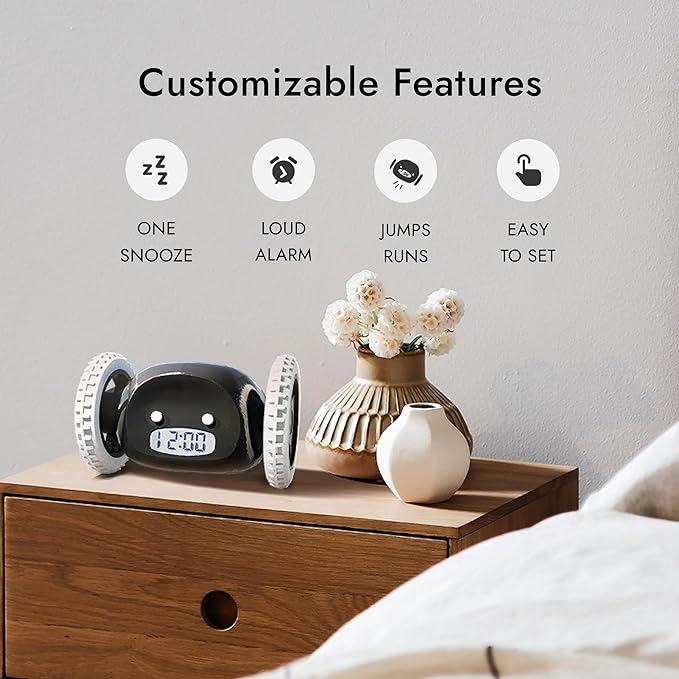 Clocky: The Runaway Alarm Clock – Fun & Cute Rolling Alarm for Heavy Sleepers with Loud Snooze & LED Display