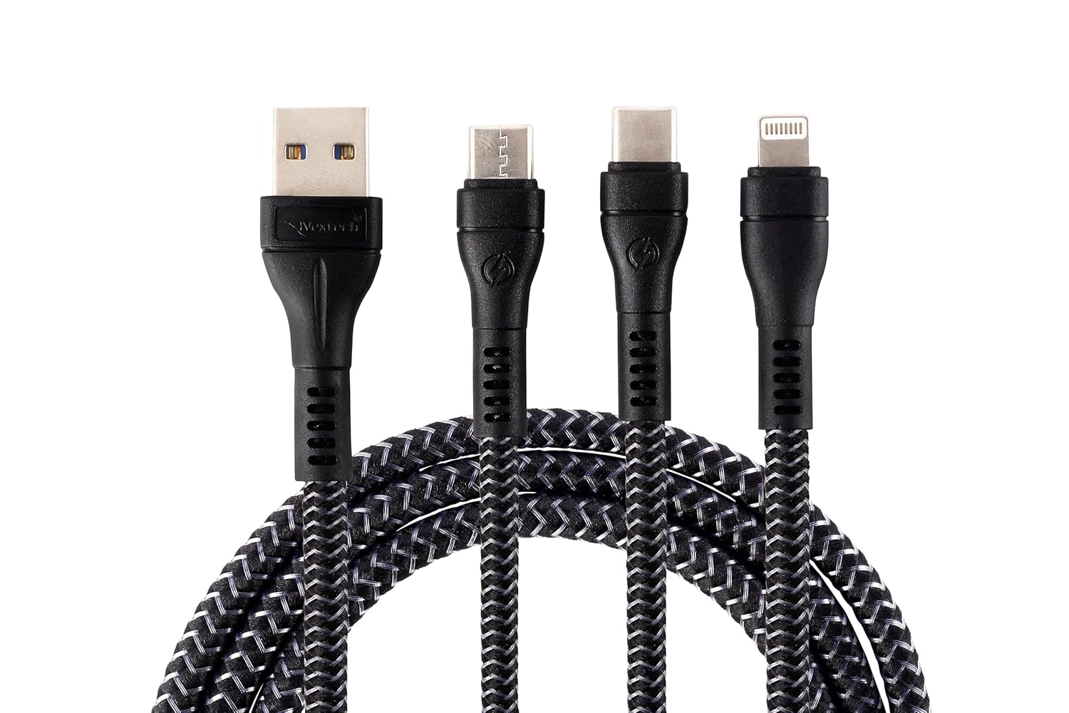 Nextech 3 in 1 Charging Braided Cable with Dual Type-C & Lightning connectors compatible with All Type-C & iPhone, iPad, Macbook & Airpods 1.2M