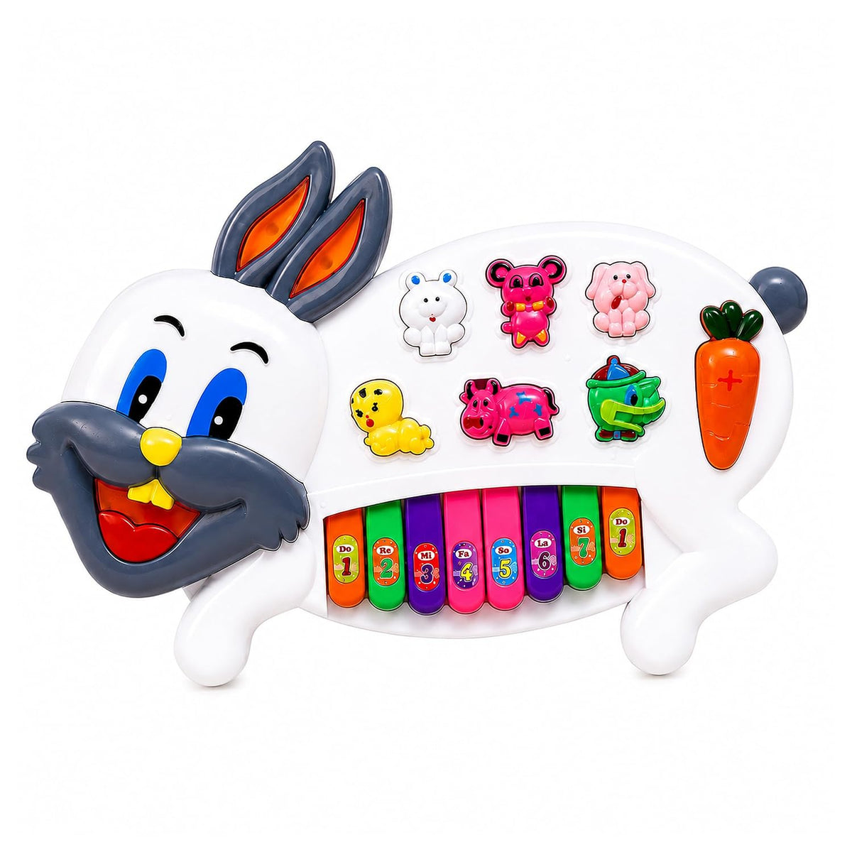 BonBon: Cute Rabbit Musical Piano Toy with 3 Play Modes, Interactive Keyboard, Animal Sounds, Flashing LED Lights & Music for Kids
