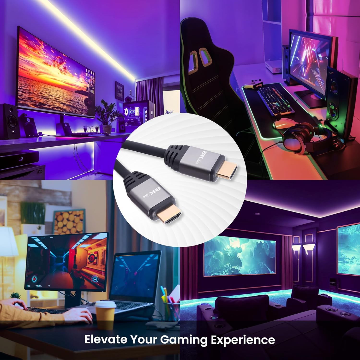Nextech 8K HDMI 2.1 Ultra HD Certified Cable with 8K@60Hz, 4K@120Hz, High Speed 48Gbps, eARC, 3D connectitiy, Compatible with All HDMI Devices, TV Set-top Box, Gaming Console (1.8 Meters)