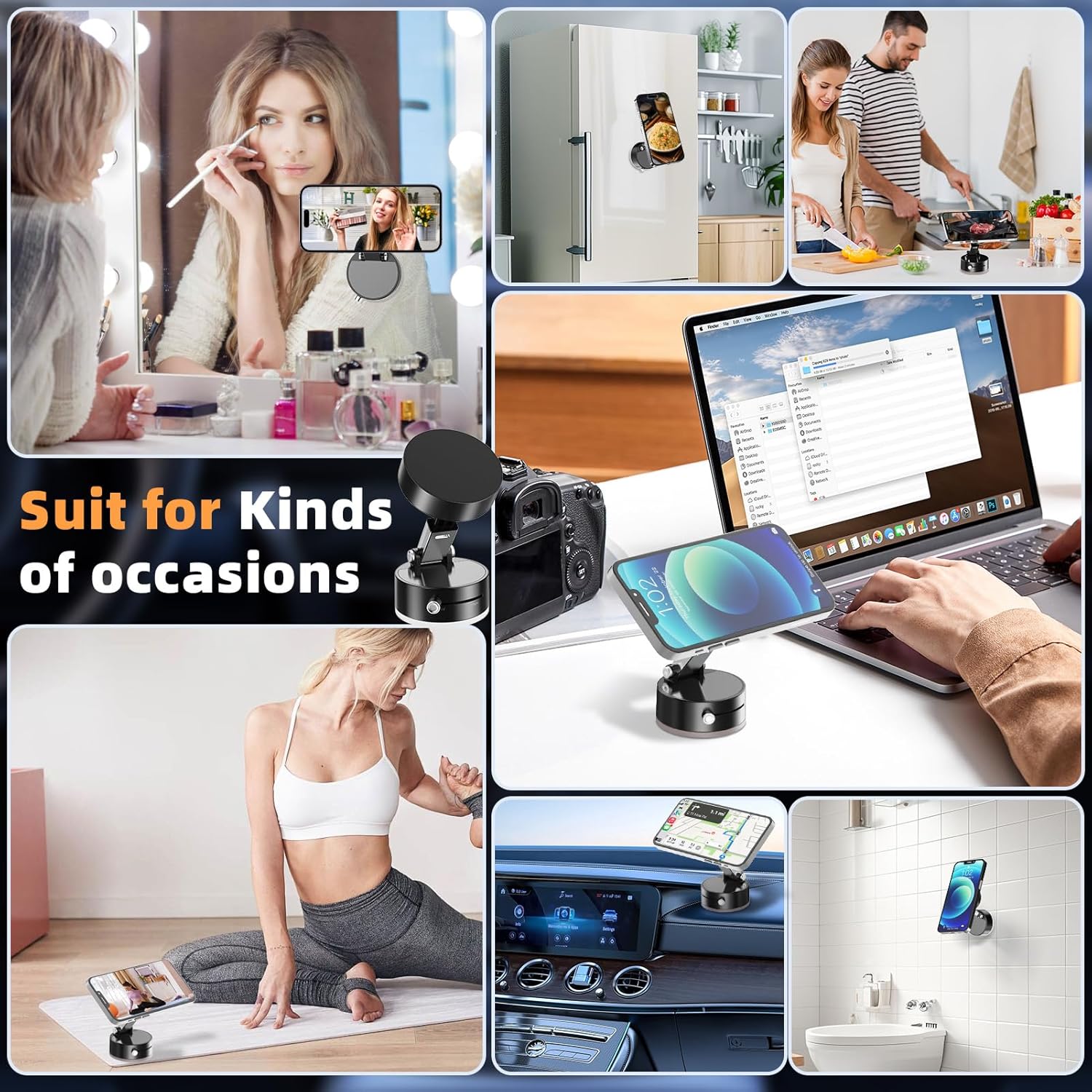 Stickoo: Magnetic Vacuum Suction Phone Holder with Adjustable Foldable Arm, Strong Mount for Car, Shower, Mirror & Smooth Surfaces