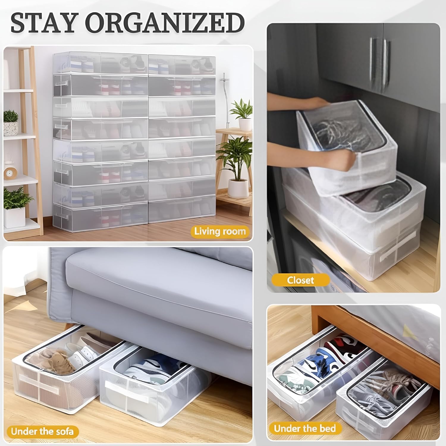 Boxxy: Stackable Transparent Shoe Organizer Boxes for Closet & Sneaker Storage, Foldable Shoe Containers for Space-Saving Home Organization