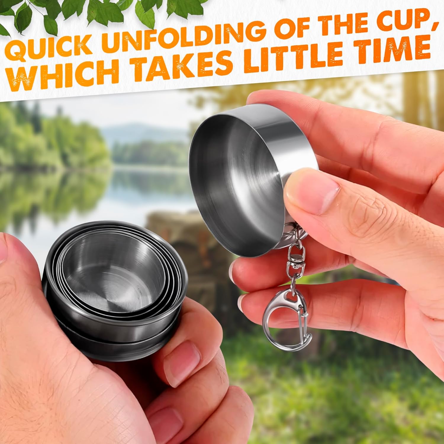 FoldyCup: Stainless Steel Folding Travel Cup with Leak-Proof Lid, Compact & Collapsible Pocket Mug for Camping, Hiking, Trekking & Outdoor Use (75ml)