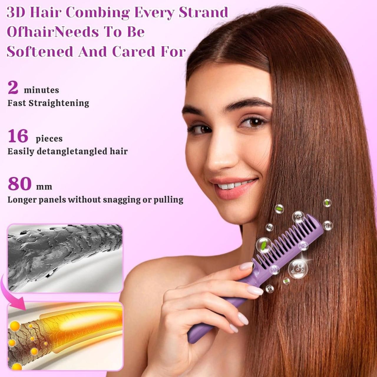 EasyStraight: Cordless Hair Straightening Comb with 3-Heat Settings, Rechargeable & Auto Shut-Off for Smooth Styling Anywhere